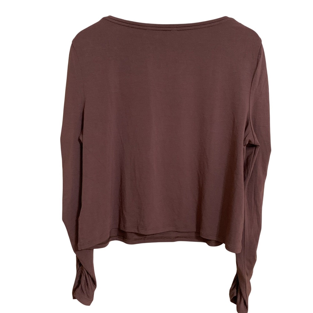 Athleta Ruched Long Sleeve Top Womens XL Brown Mahogany Crew‎ Neck Cropped - Picture 4 of 4